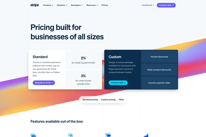Stripe's Pricing Section