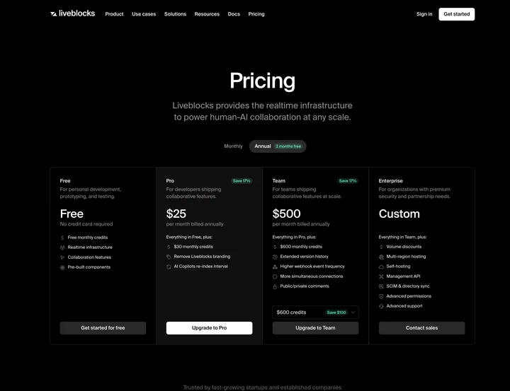 Liveblock's Pricing Page